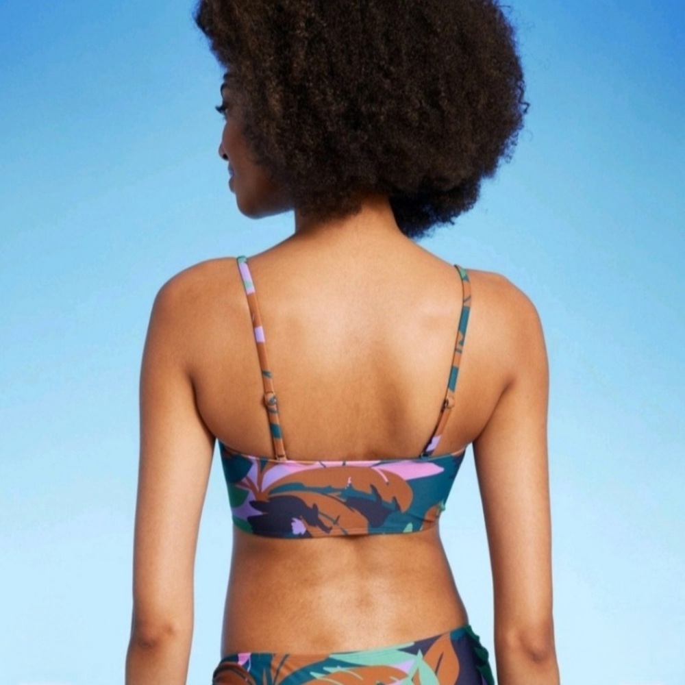 Bikini set- Leaf Print Bikini Set - Green, Purple, Brown- low rise bottom - Picture 4 of 4